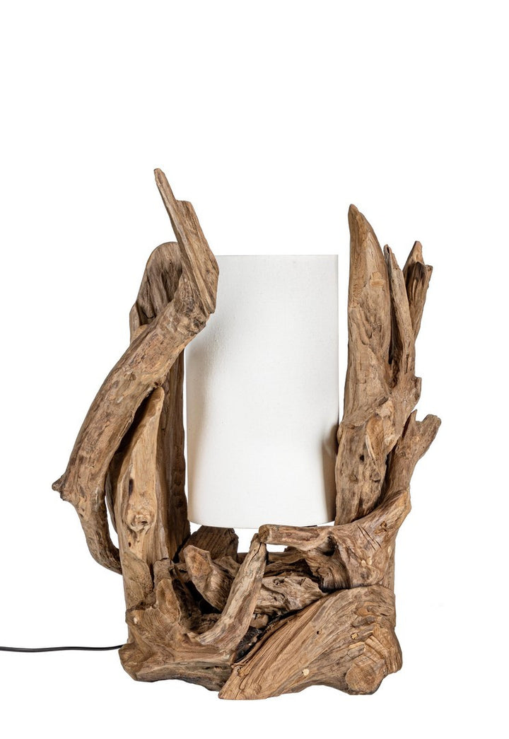 Lampă De Masă Naturală Din Lemn Teak Recondiționat, Bion White Bizzotto - Imagine 1