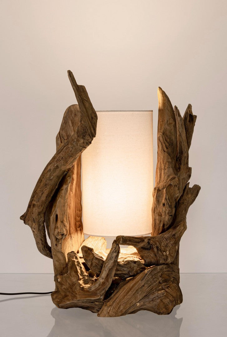 Lampă De Masă Naturală Din Lemn Teak Recondiționat, Bion White Bizzotto - Imagine 3