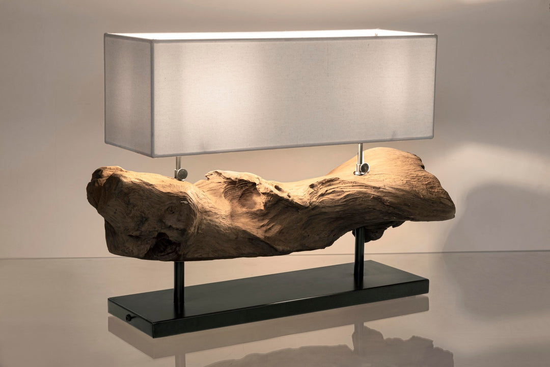 Lampă De Masă Naturală Cu Lemn Teak Recondiționat, Kleta White Bizzotto - Imagine 3