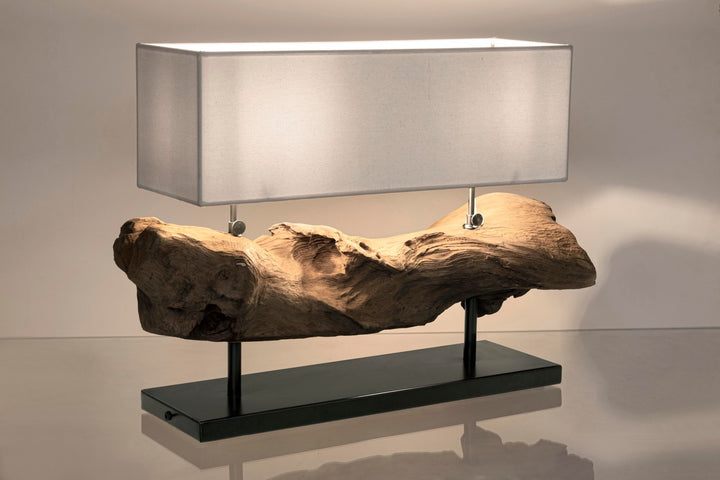 Lampă De Masă Naturală Cu Lemn Teak Recondiționat, Kleta White Bizzotto - Imagine 3
