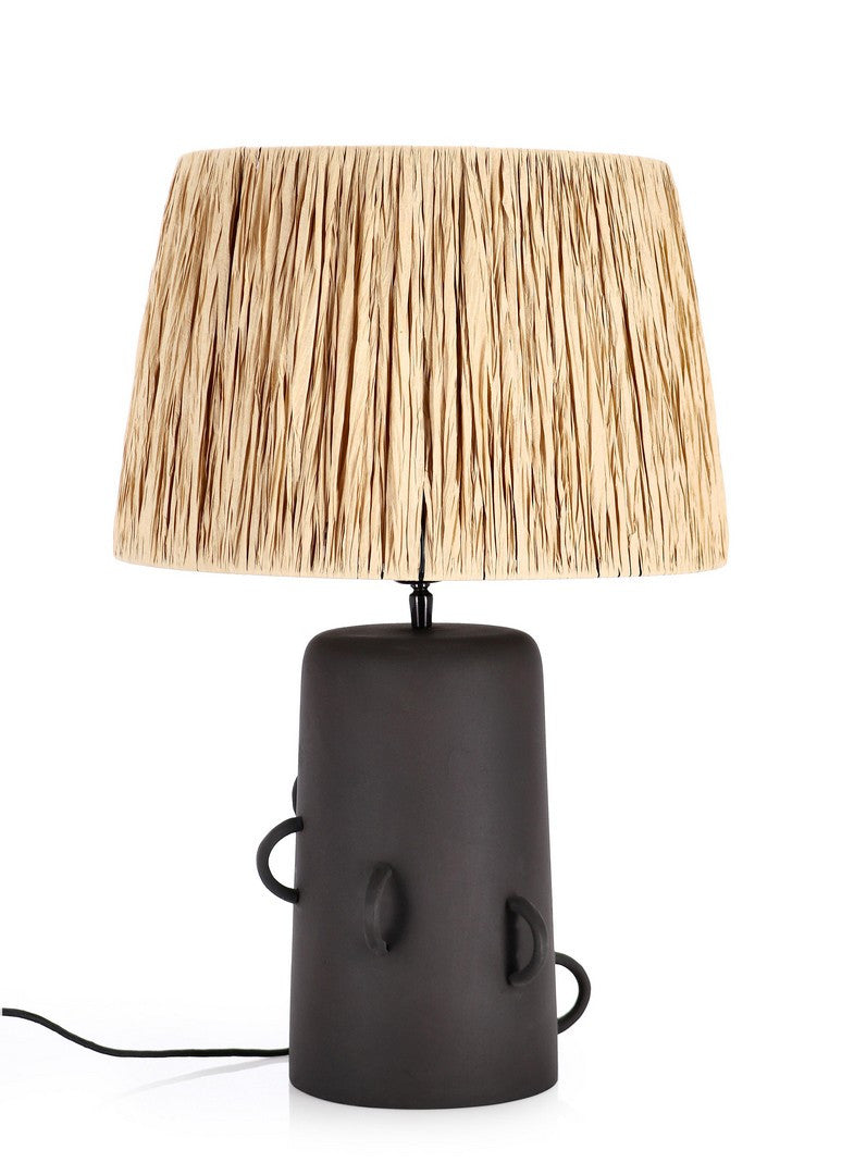 Lampă De Masă Neagră Cu Abajur Din Iută, Kedar Bizzotto - Imagine 1