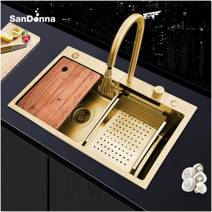 Chiuveta de bucatarie multifunctionala handmade Sandonna HD6850 Auriu