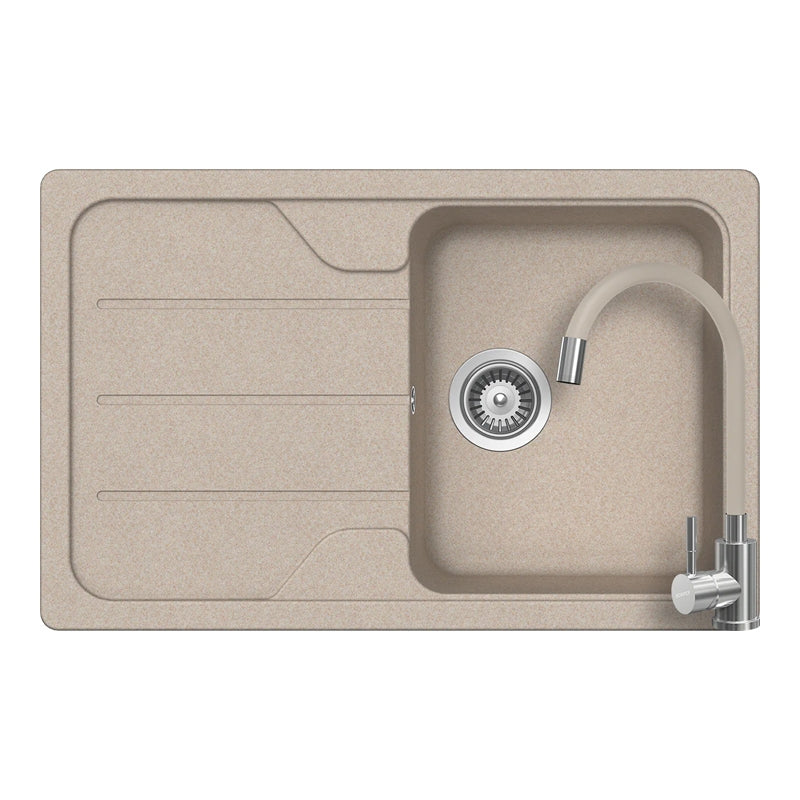 Set chiuveta bucatarie Schock Formhaus D-100S 780 x 500 mm Sabbia si baterie bucatarie Schock Flora inox periat cu pipa flexibila, nisip