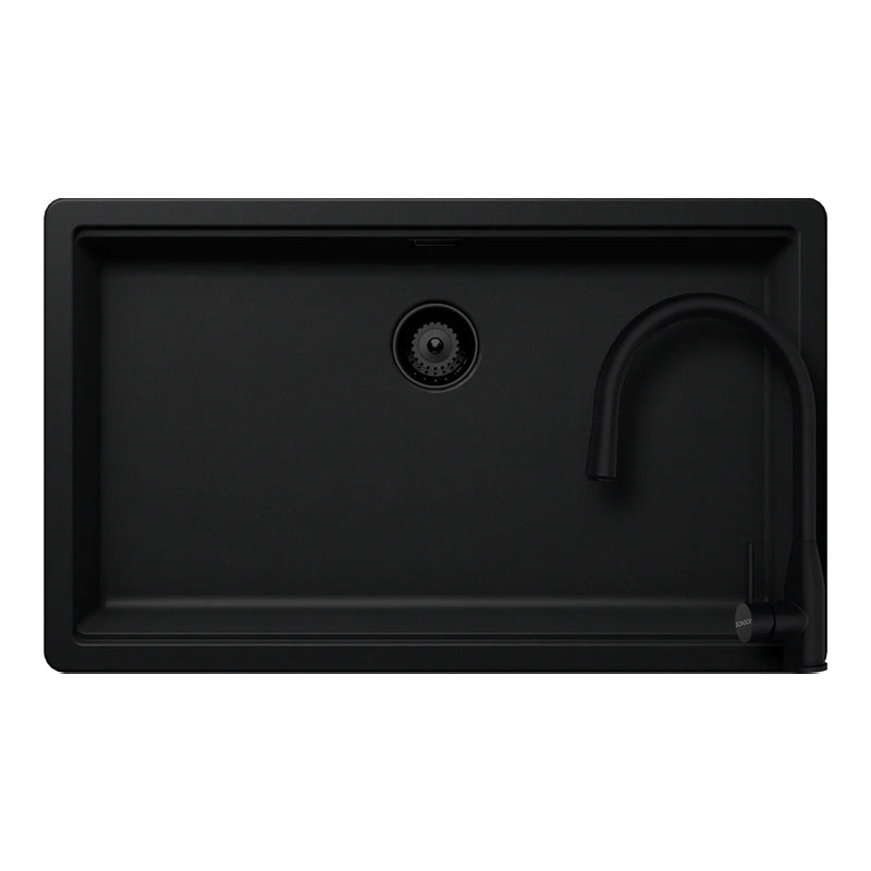 Set chiuveta bucatarie Schock Greenwich N-100XL 750 x 456 mm Cristadur Puro, negru intens cu parti vizibile si baterie bucatarie Schock Kavus cu cap extractibil Puro