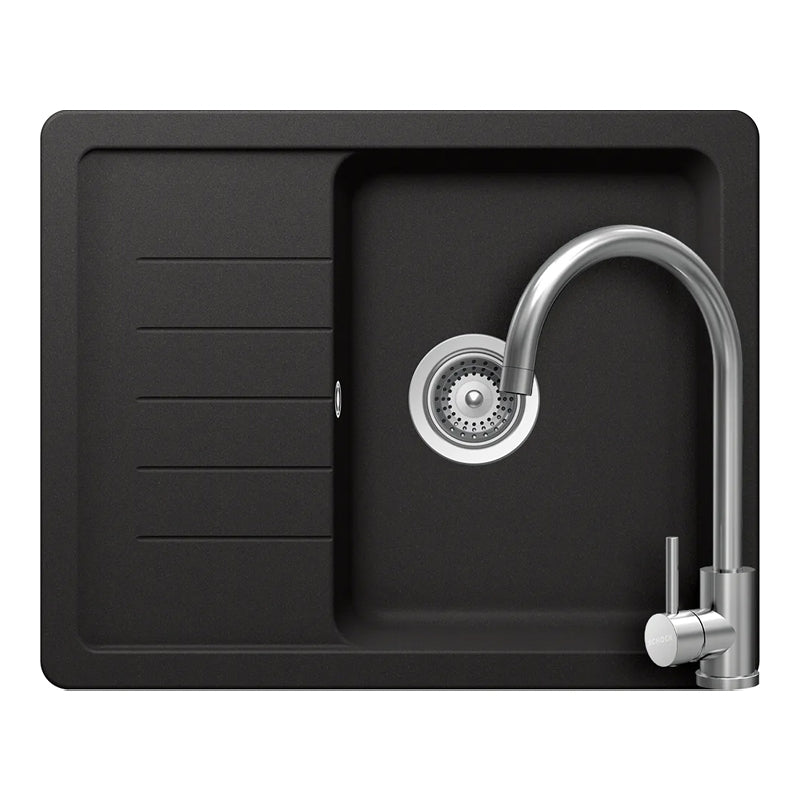 Set chiuveta bucatarie Schock Pinedo D-100XS 620 x 500 mm Cristalite Nero, negru si baterie bucatarie Schock Prima Inox Peria
