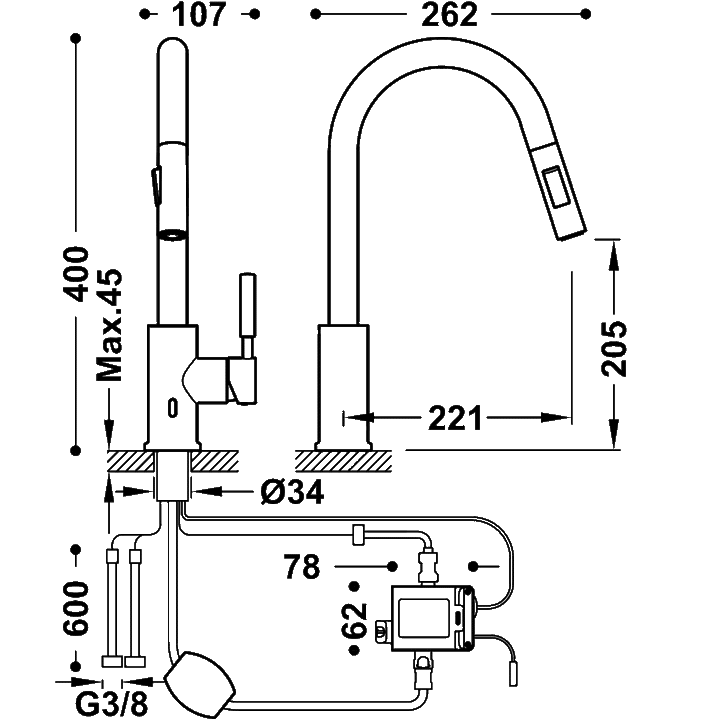 Baterie Lavoar Inox Mat Electronic Kitchen Taps Tres 09244501AC