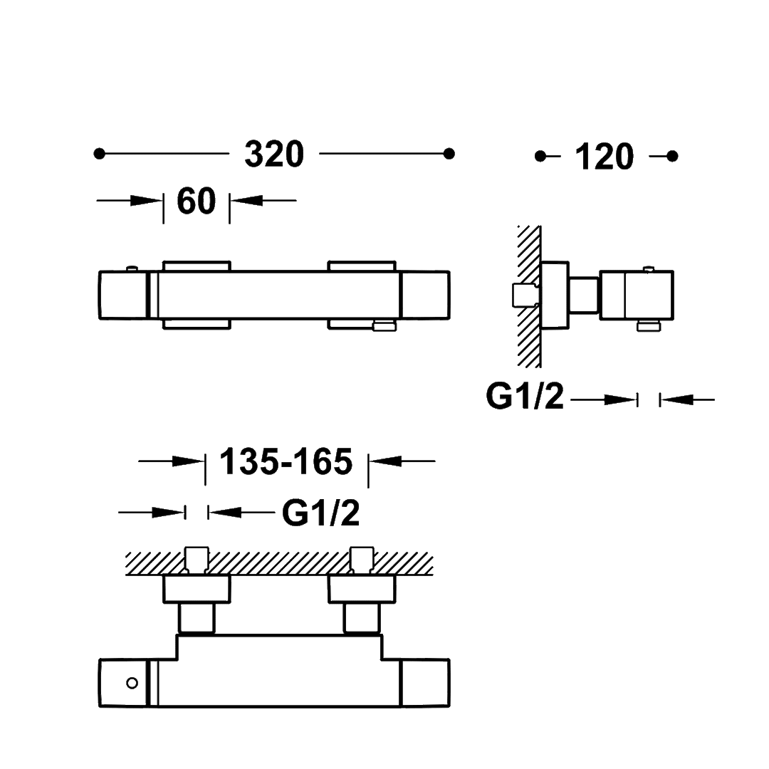 Baterie De Dus Termostatata Crom Cuadro-Tres 1071649, Tres