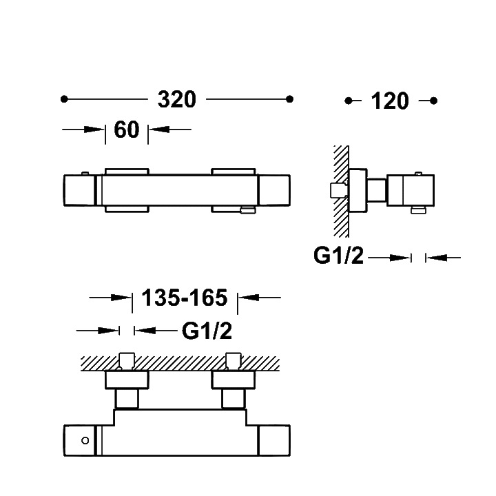 Baterie De Dus Termostatata Crom Cuadro-Tres 1071649, Tres