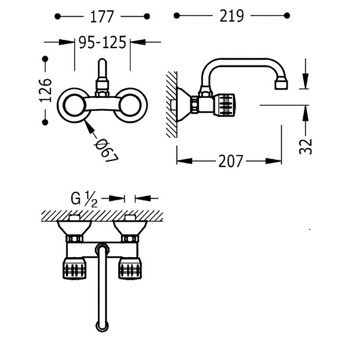 Baterie Lavoar Cu Montaj pe Perete Crom Dual Control Kitchen Taps Tres 123214