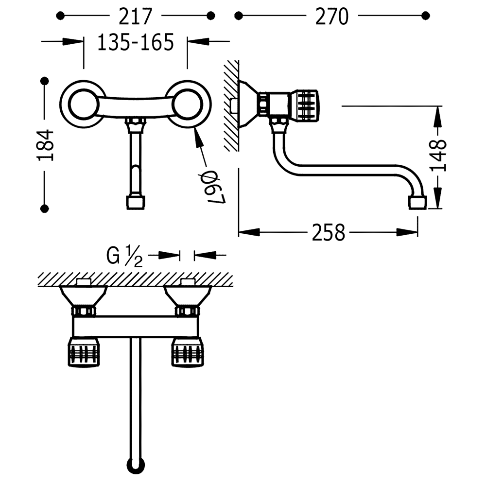 Baterie Lavoar Cu Montaj pe Perete Crom Dual Control Kitchen Taps Tres 123310