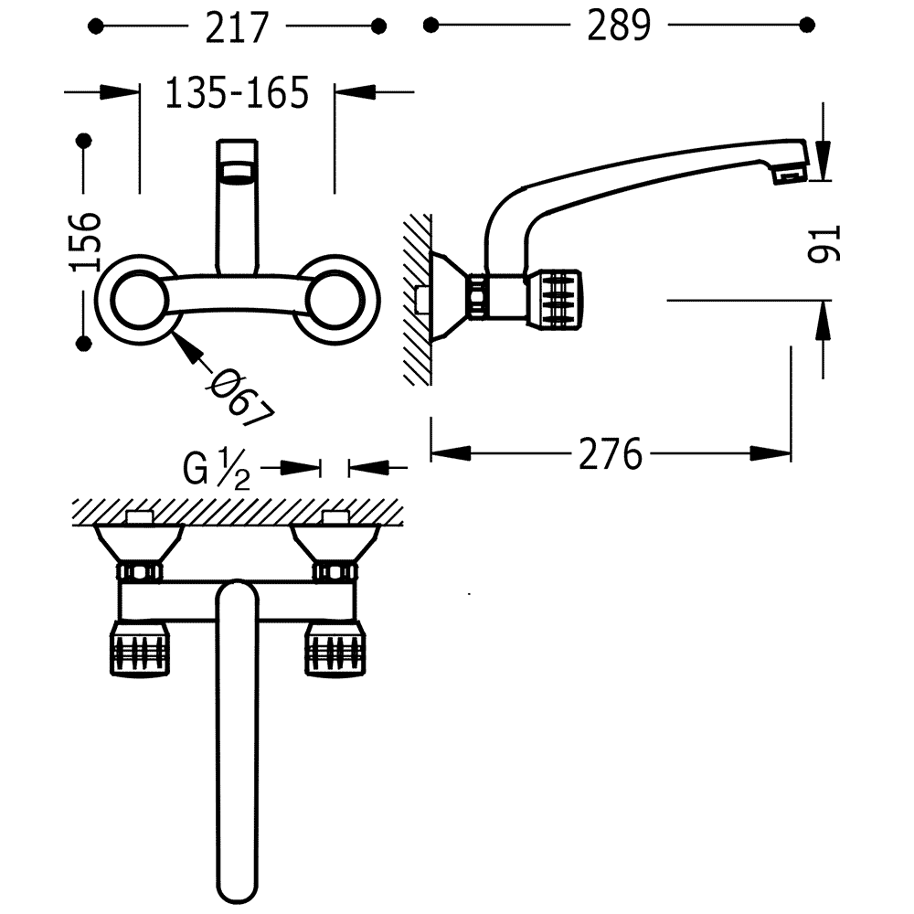 Baterie Lavoar Cu Montaj Pe Perete Crom Dual Control Kitchen Taps Tres 123317