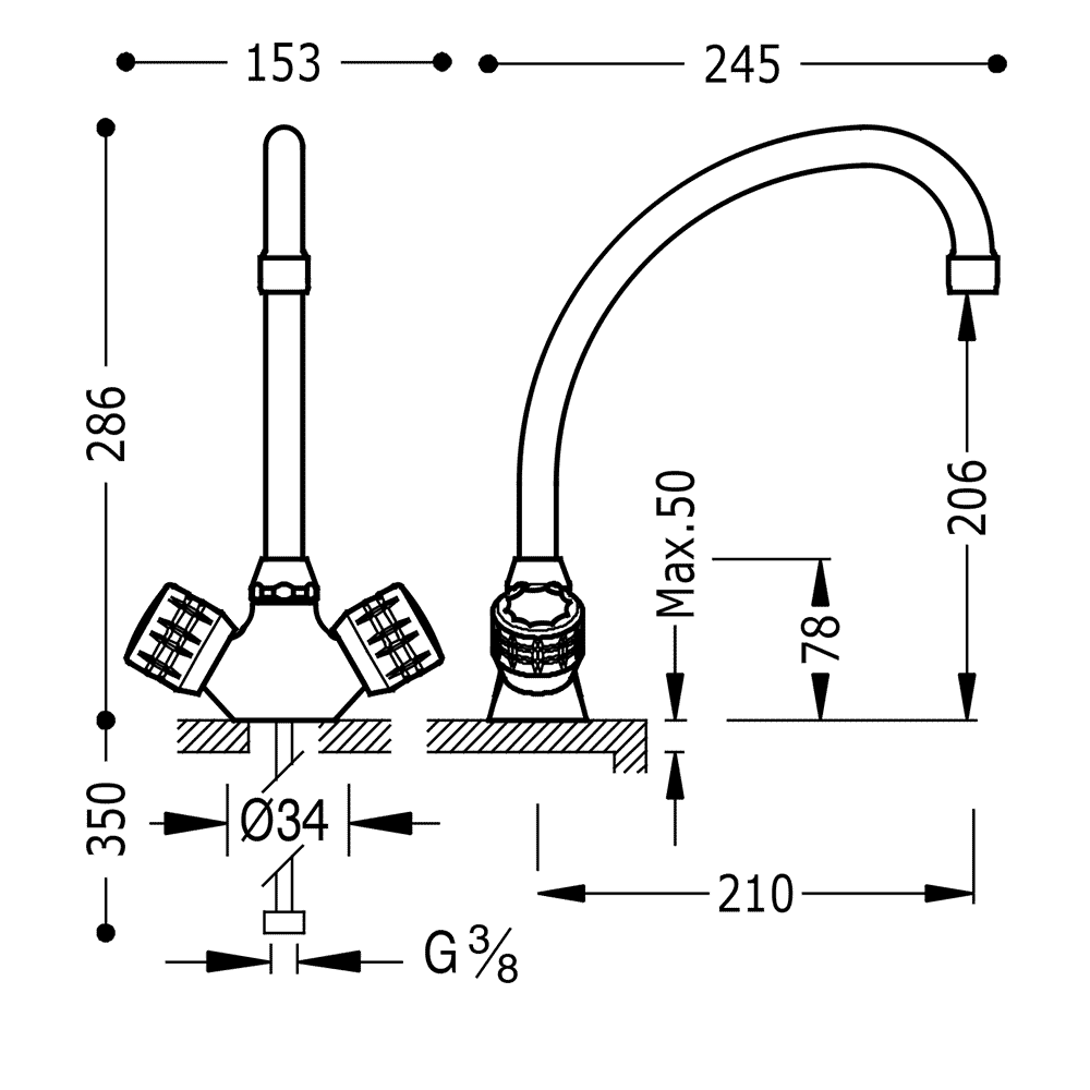 Baterie Lavoar Crom Dual Control Kitchen Taps Tres 123342