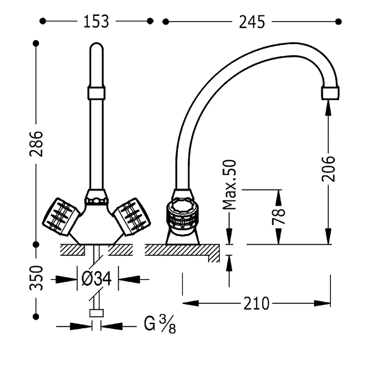 Baterie Lavoar Crom Dual Control Kitchen Taps Tres 123342