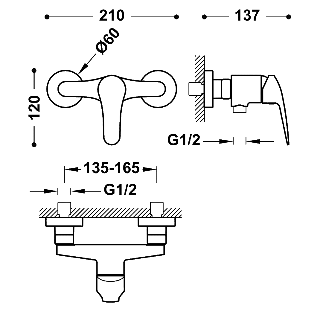 Baterie Duș Crom Base Tres Plus 21616710