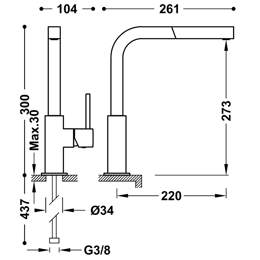 Baterie Lavoar Inox Mat Extendable Hose Tres 50643703