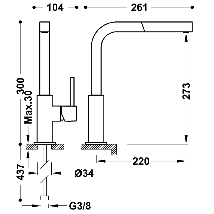 Baterie Lavoar Inox Mat Extendable Hose Tres 50643703