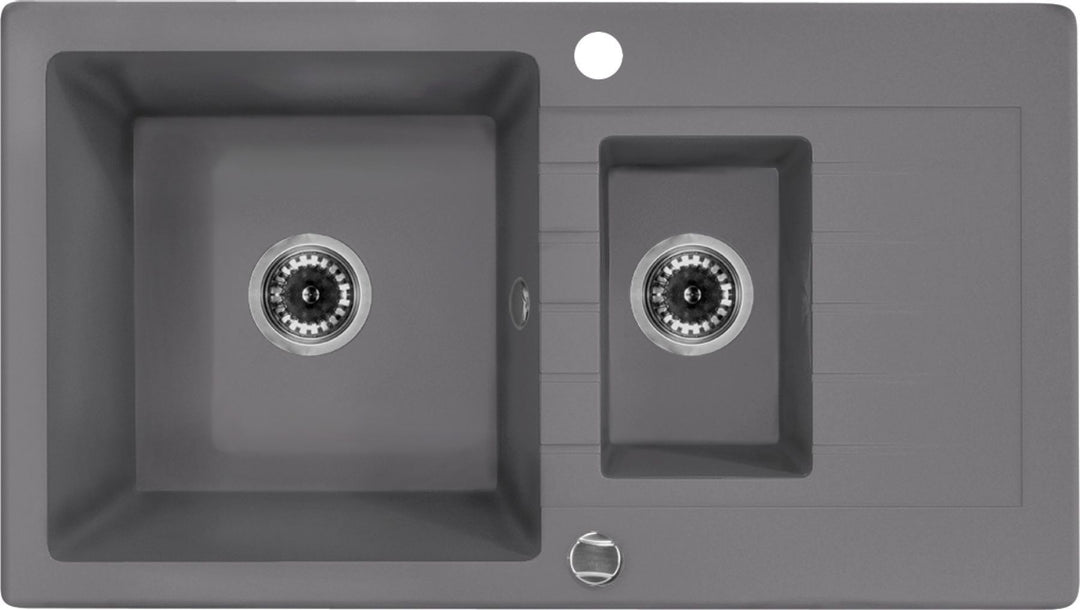 Zorba Chiuvetă de bucătărie cu 1,5 compartimente cu scurgere gri metalizat  ZQZ_S513 Deante