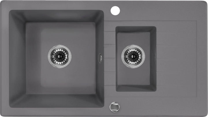 Zorba Chiuvetă de bucătărie cu 1,5 compartimente cu scurgere gri metalizat  ZQZ_S513 Deante