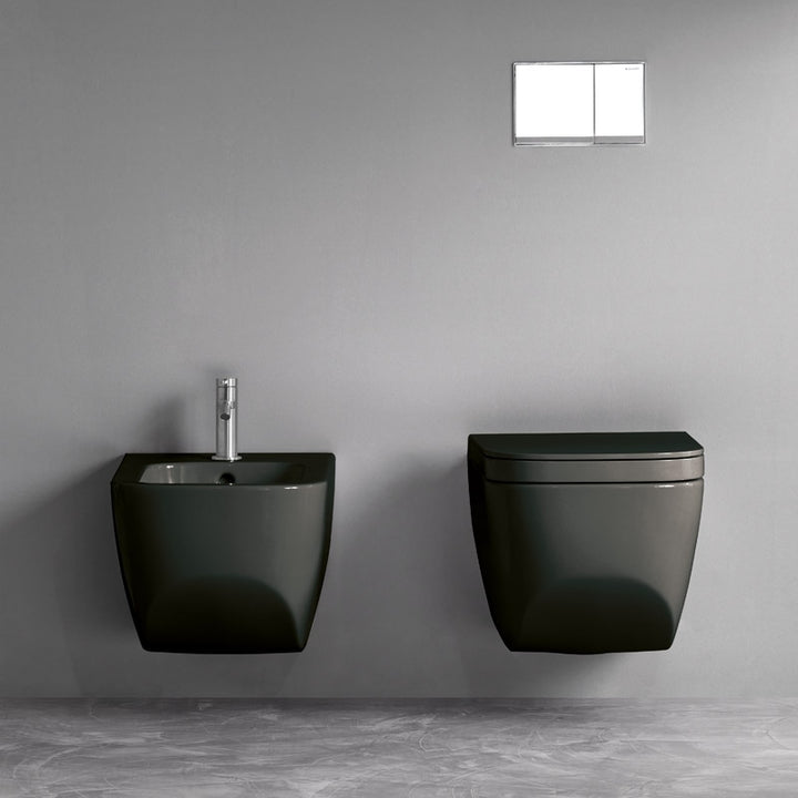 Set vas WC suspendat Negru cu capac 36x56cm Pure Rim Next, Hatria