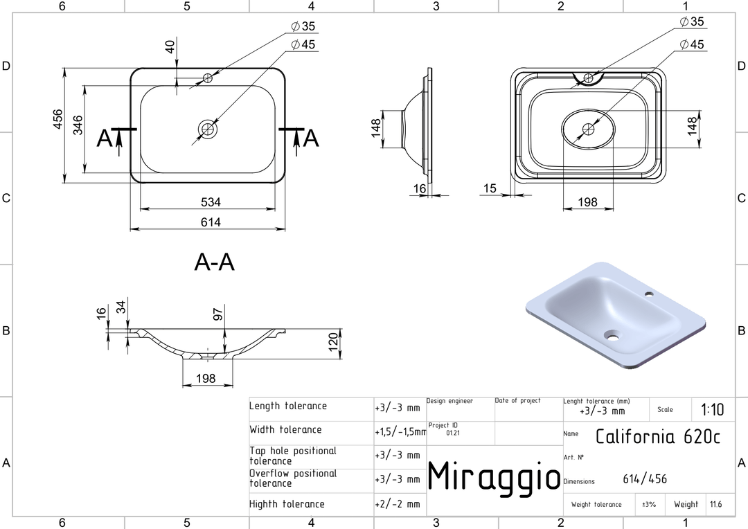 Lavoar încastrat California, Miraggio