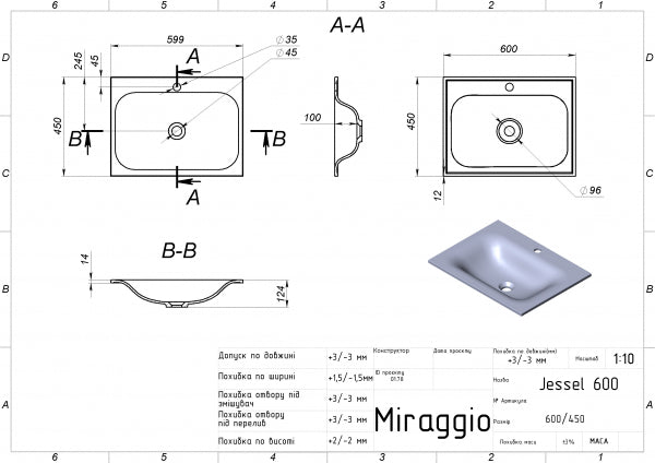 Lavoar pe blat Jessel 600, Miraggio