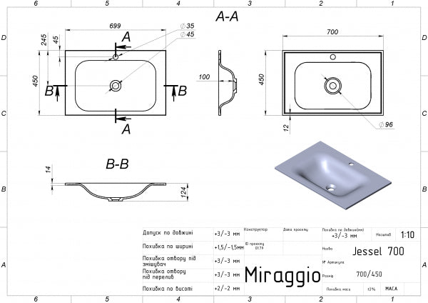 Lavoar pe blat Jessel 700, Miraggio