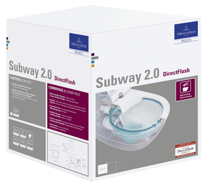 Set Vas WC suspendat Direct Flush/Suprafix cu capac 37x56cm Subway/Subway 2.0, Villeroy & Boch