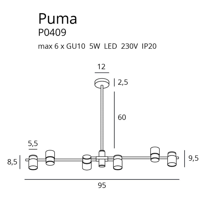 Candelabru PUMA P0409, Negru-Auriu