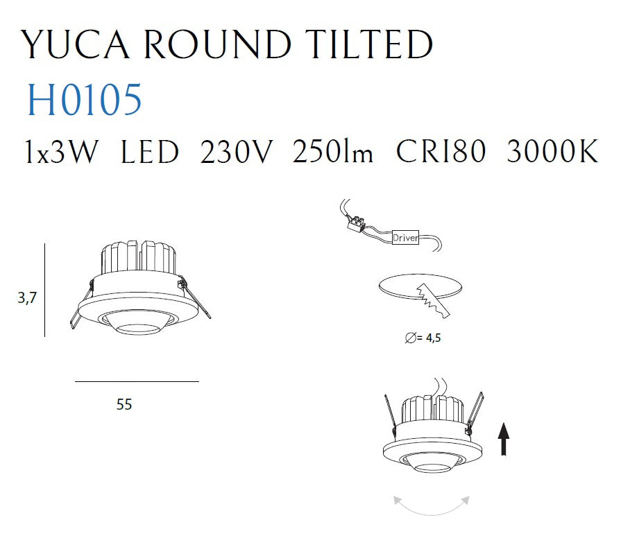 Spot YUCA ROUND H0105, Negru