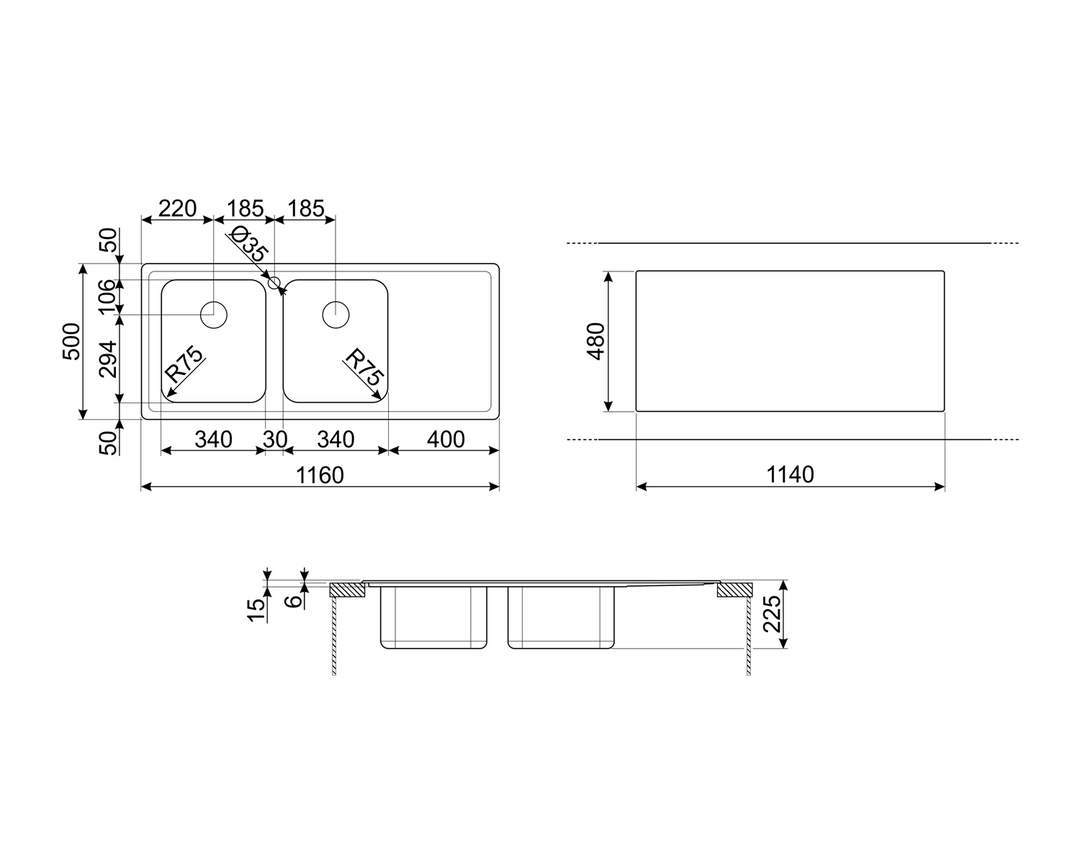 Chiuvetă Universale LM116D-2, Smeg