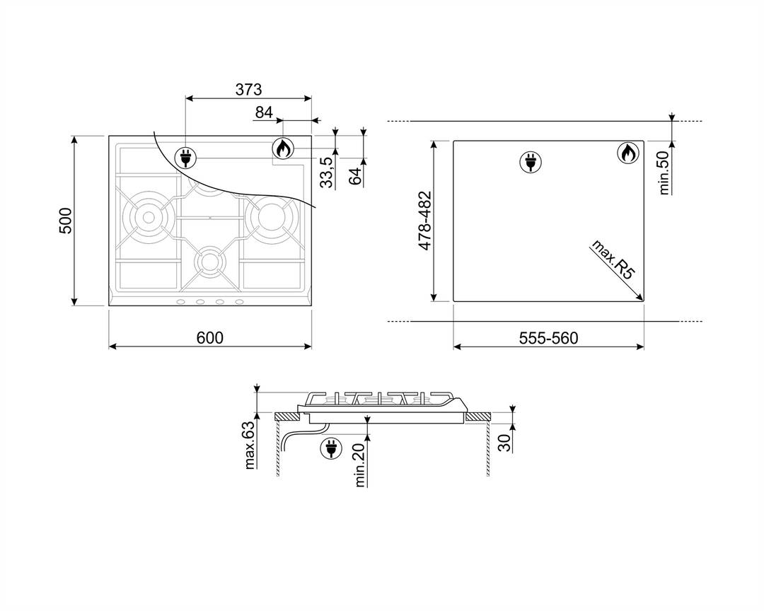 Plită gaz Cortina SR764AO, Smeg