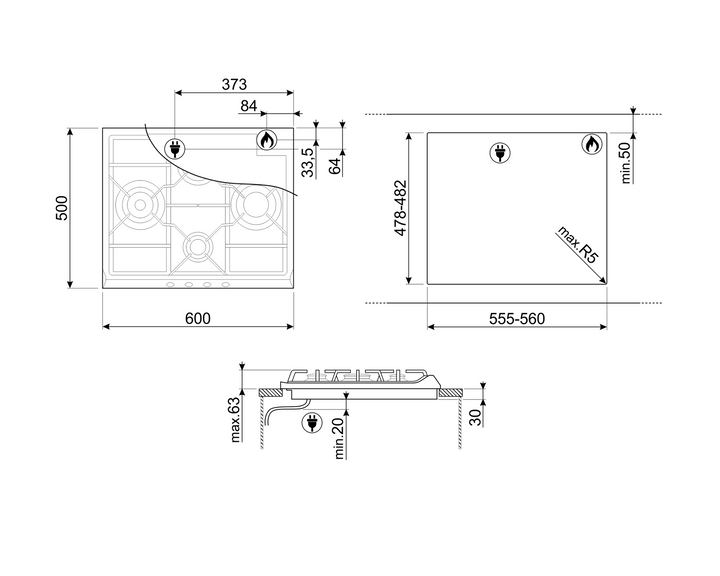 Plită gaz Cortina SR764AO, Smeg