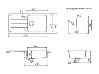 Chiuveta Granit Formhaus D-100L Alpina Cristalite 1000 x 500 mm, Schock