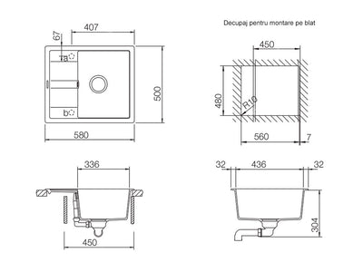 Chiuveta Granit Ronda D-100 Croma Cristalite 580 x 500 mm, Schock