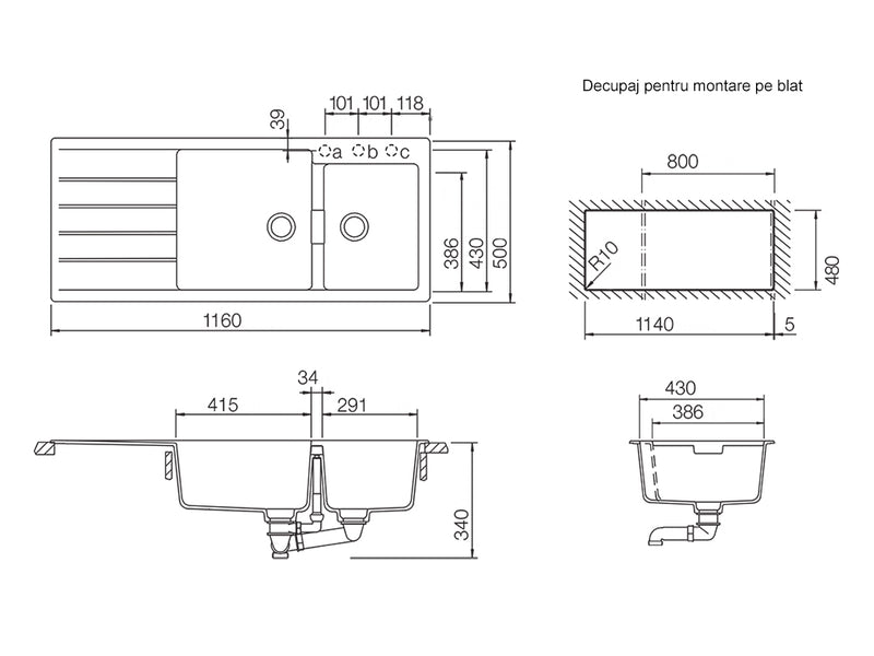 Chiuveta Granit Signus D-175 Polaris Cristadur 1160 x 500 mm, Schock