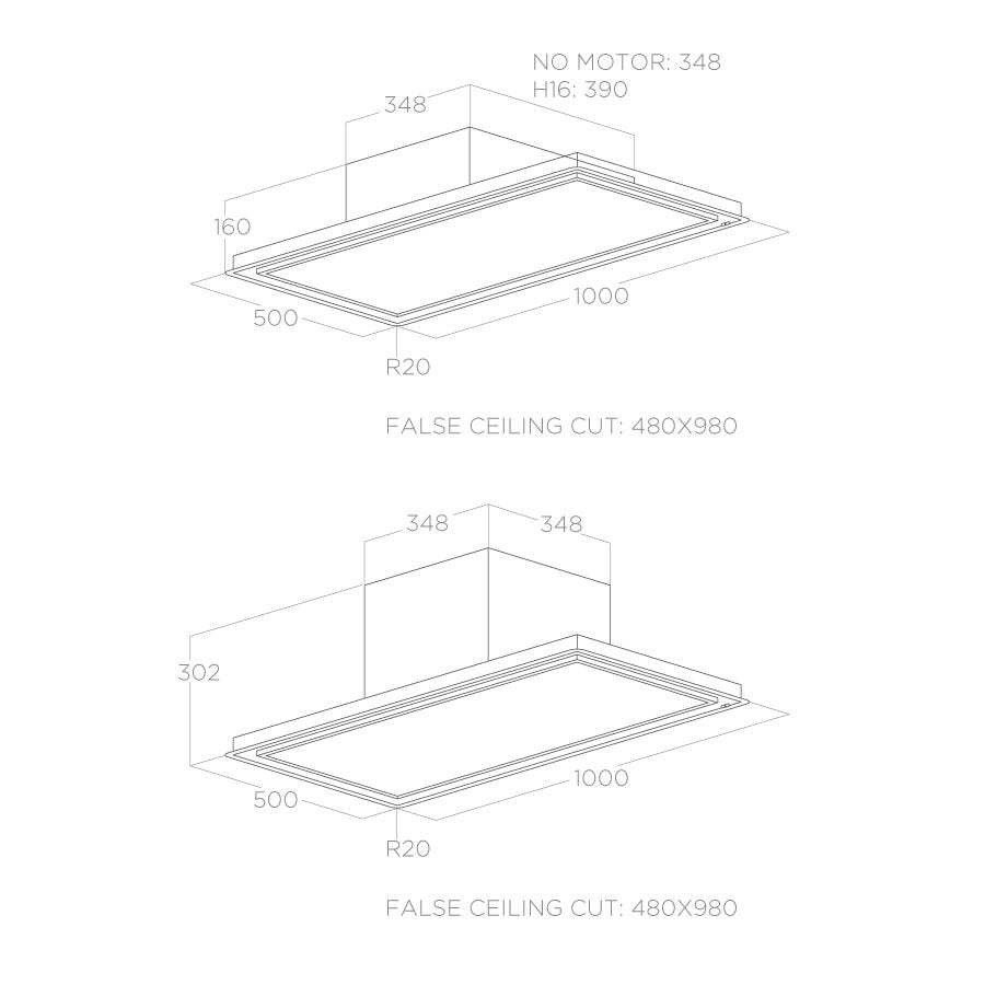 Hotă Albă Skydome Montaj Pe Tavan 100cm H16 A/100, Elica